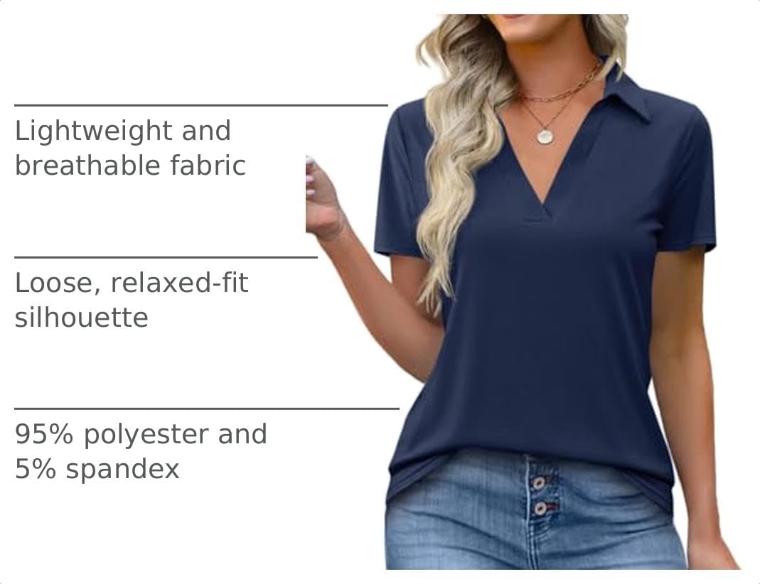 Imily Bela Womens Short Sleeve Polo Shirts V Neck Collared Tops