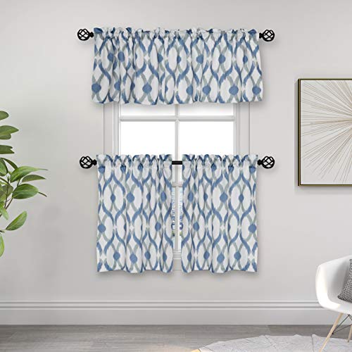 Oremila 2 Pack Kitchen Curtain Valance 54" X 15" Multicolor Geometric Window Valance For Kitchen And Bathroom, Rod Pocket, Navy/Gray #TOP5