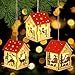 Produktbild Sosayet Weihnachtsbaumschmuck Holz - 3 Stück Weihnachtshaus Beleuchtet - Christbaumschmuck Holz mit LED Licht - Weihnachtsdorf-Häuser Anhänger für Weihnachtsdeko