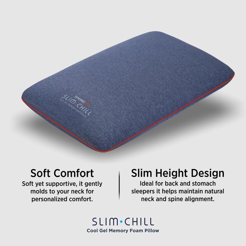 Springfit Slim Chill Cool Gel Memory Foam Pillow (17x26 Inch-Pack of 2) Blue - Image 2 thumbnail