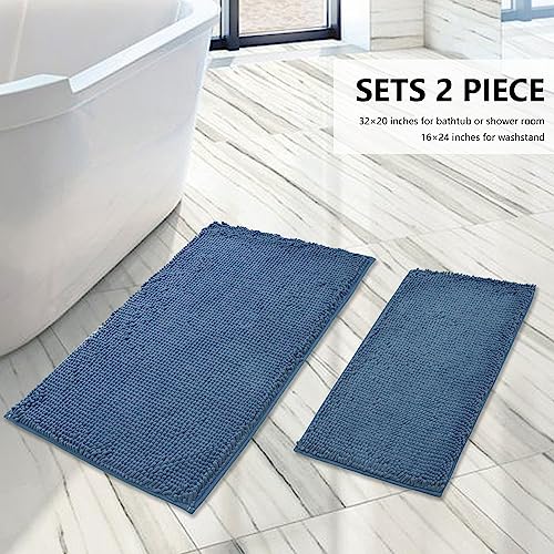 Image of BOANKODU Bathroom Rugs Sets 2 Piece, Extra Soft Chenille Bath Mat Absorbent Bathroom Rug, Bathroom Mat with PVC Non-Slip Bottom, Machine Washable Bath Rugs (32x20 Inch + 24x16 Inch, Deep Blue)