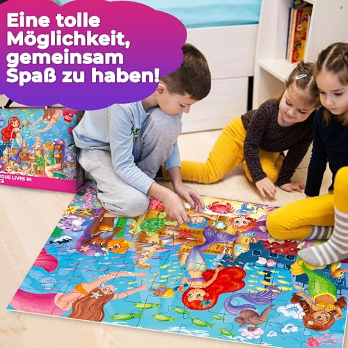 QUOKKA Riesige Bodenpuzzle ab 3 4 5 – 60x90 cm, 48-teilige Puzzle Spiele ab 2 3 4 Jahren – Große Spielzeug ab 3 4 Jahre – XXL Meerjungfrauen Geschenk für Jungen und Mädchen 5 6