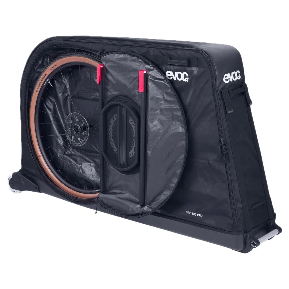 EVOC BIKE BAG PRO Fahrradkoffer (zusammenfaltbare Fahrrad-Transporttasche für Renn-, Gravel-, XC-, FR-, Enduro-, DH- & ≤29“-Räder, CLIP-ON WHEEL 3.0, max. Radstand 130 cm, BIKE STAND PRO), Black