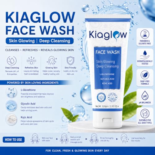 Image of Skin Glowing Face Wash for Men & Women, 100gm | PACK OF 1 | L-Glutathione, Kojic Acid, Glycolic Acid, Deep Cleansing, Skin Brightening