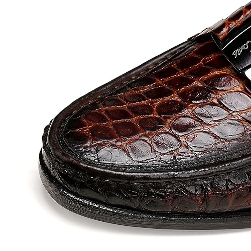 Classic Mens Leather Dress Shoes, Luxury Crocodile Printed Slip on Loafer with Matel Buckle Penny Shoes for Mens2