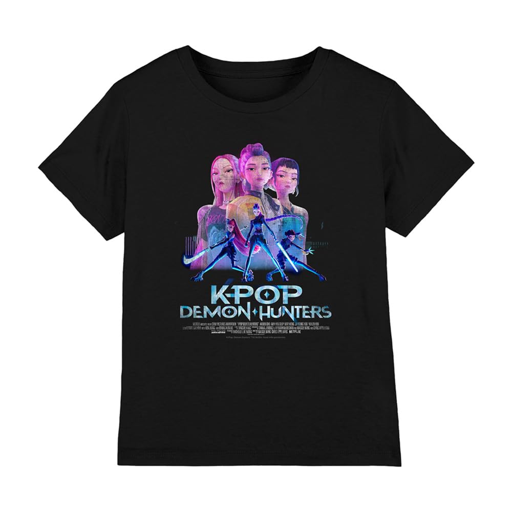 Kpop Demon Hunters Black K-Pop Demon Hunters - Huntrix Huntr/X Billboard Poster Kids T Shirt, 9-11