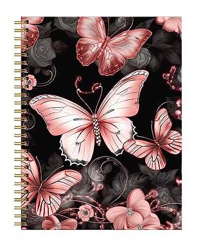 Carnet A5 à spirale ligné de 120 pages avec motif papillons or rose