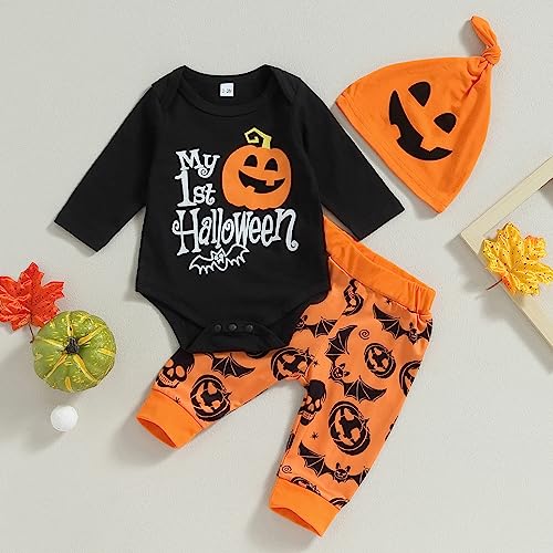 Doisbetthsay My First Halloween Baby Boy Outfit Newborn Long Sleeve Romper Pants Hat Baby Pumpkin Clothes Fall Winter thumb #1