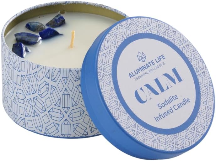 Luxury Candle Tin, 6 OZ, Defense - Smoky Quartz Crystal Infused - Scents of Frankincense, Neroli, & Sage - Detoxify, Ground, & Fortify - Coconut Wax Blend, Essential Oils