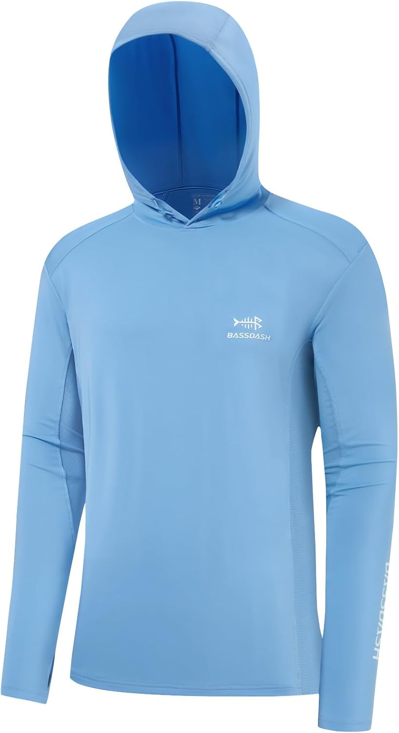 BASSDASH Men’s UPF 50+ Drawstring Fishing Hoodie Shirts UV Sun Protection Long Sleeve Outdoor Hiking Hooded T-Shirts FS33M