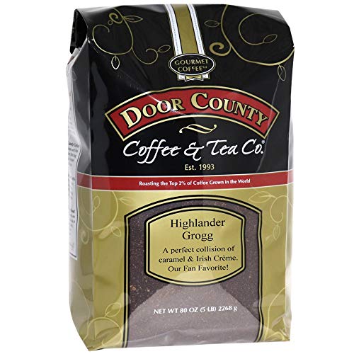 Door County Coffee - Highlander Grogg, Irish Creme and Caramel Flavored Flavored Ground Coffee - Medium Roast, 5 lb Bag