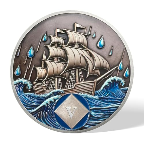 Image of 5 Year Sobriety Coin - Nautical NA Medallions | Narcotics Anonymousa AA Chips and Medallions | Addiction Recovery Gifts for Celebrating Recovery Anniversary Milestones | Sobriety Gifts for Women Men