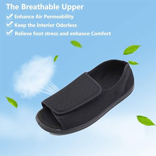 Miniatura 4 de Pantuflas de recuperación diabética para hombre, con puntera abierta, ajustables, ortopédicos, ancho ancho, para caminar, artritis, edema, pies