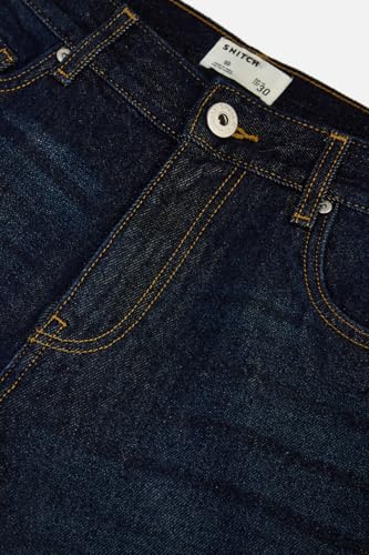 Image of SNITCH Men Casual Jeans | Relaxed Fit Straight Leg Washed Pattern & Drawstring Closure | 100% Cotton Denim Fabric for All Day Comfort & Everyday Wear