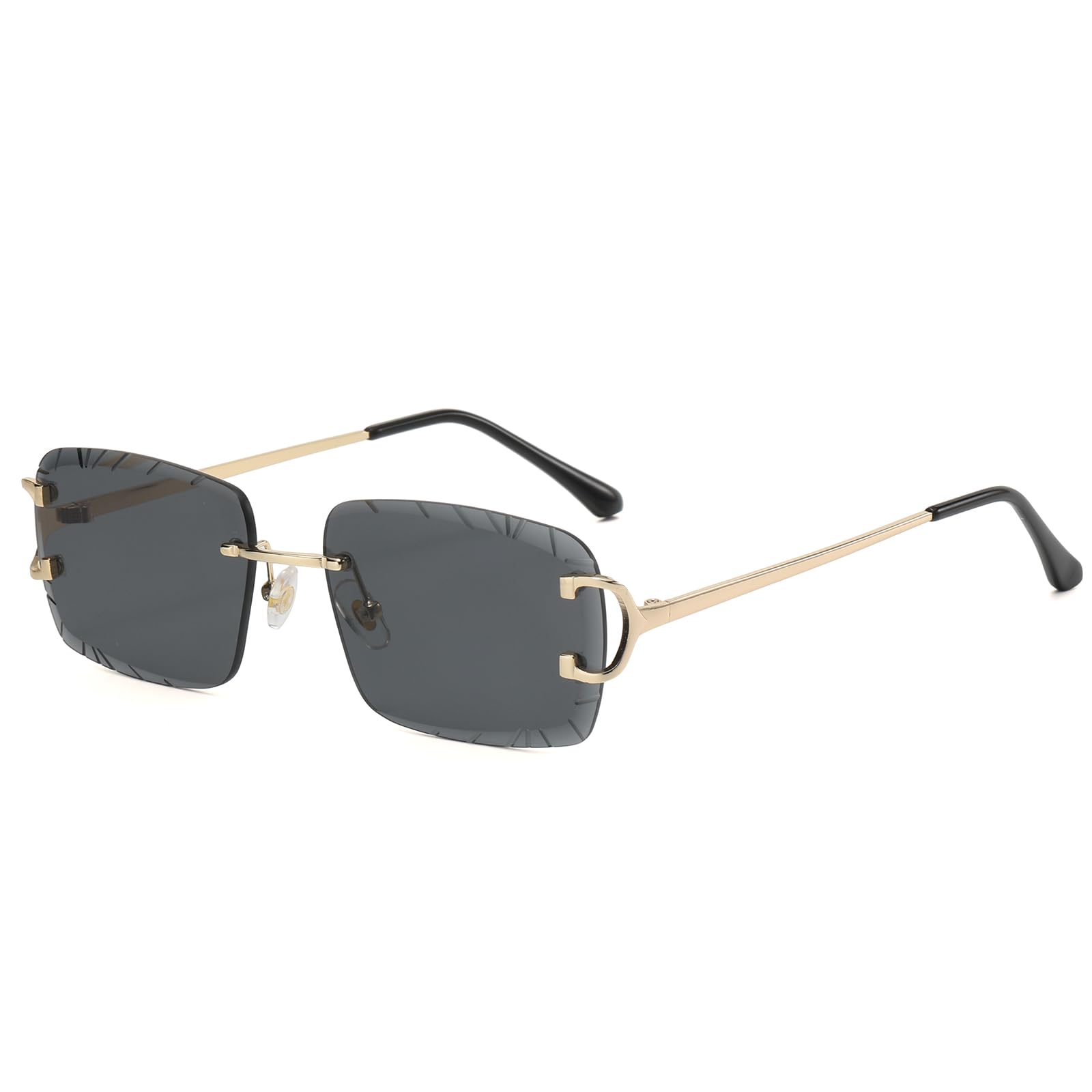 Retro Rimless Rectangle Sunglasses for Men Women Luxury Frameless Square Trendy Shade Diamond Cutting Eyewear