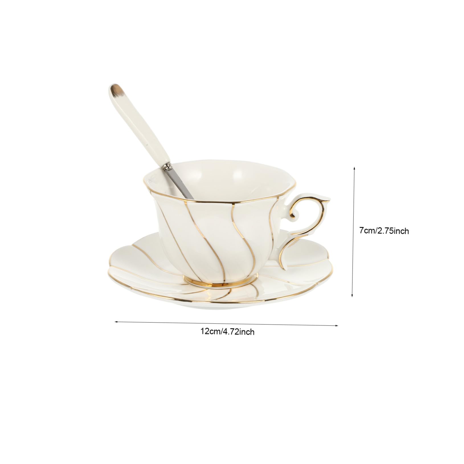 Gatuida Tazas de Café y Té de Elegante con Dorado Set de Taza Plato y Cuchara Resistente y Fácil de Limpiar para Hogar y Oficina