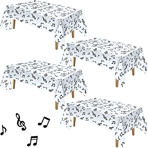 Image of 108 x 54 Inch Music Themed Party Decorations Disposable Musical Notes Tablecloth Plastic Table Cover Birthday Jazz Rock Party Decoration Supplies(4 Pieces)
