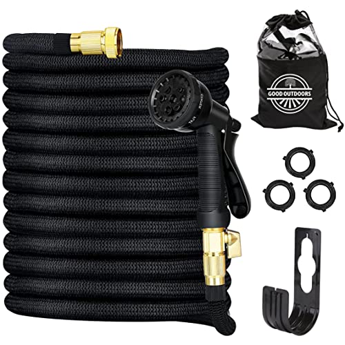 Garden Hose by GOOD OUTDOORS, Expandable Hose with 8 Function Hose Nozzle, Lightweight Anti-Kink Flexible Water Hose, Extra Strength Fabric with Double Latex Core, (50 FT, Black) (25 Ft Garden Hose)