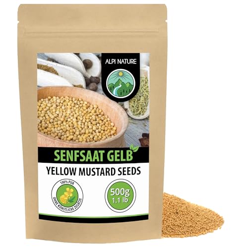 Alpi Nature Senfkörner gelb weiß 500g, Senfsaat gelb, gelbe Senfsamen, Senf zum Würzen und Kochen