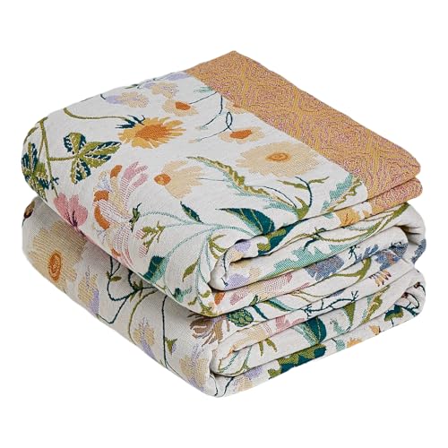 Image of MSGKV Boho Throw Blanket 50 inchx60 inch Cotton Floral Blanket for Couch Bed Decor