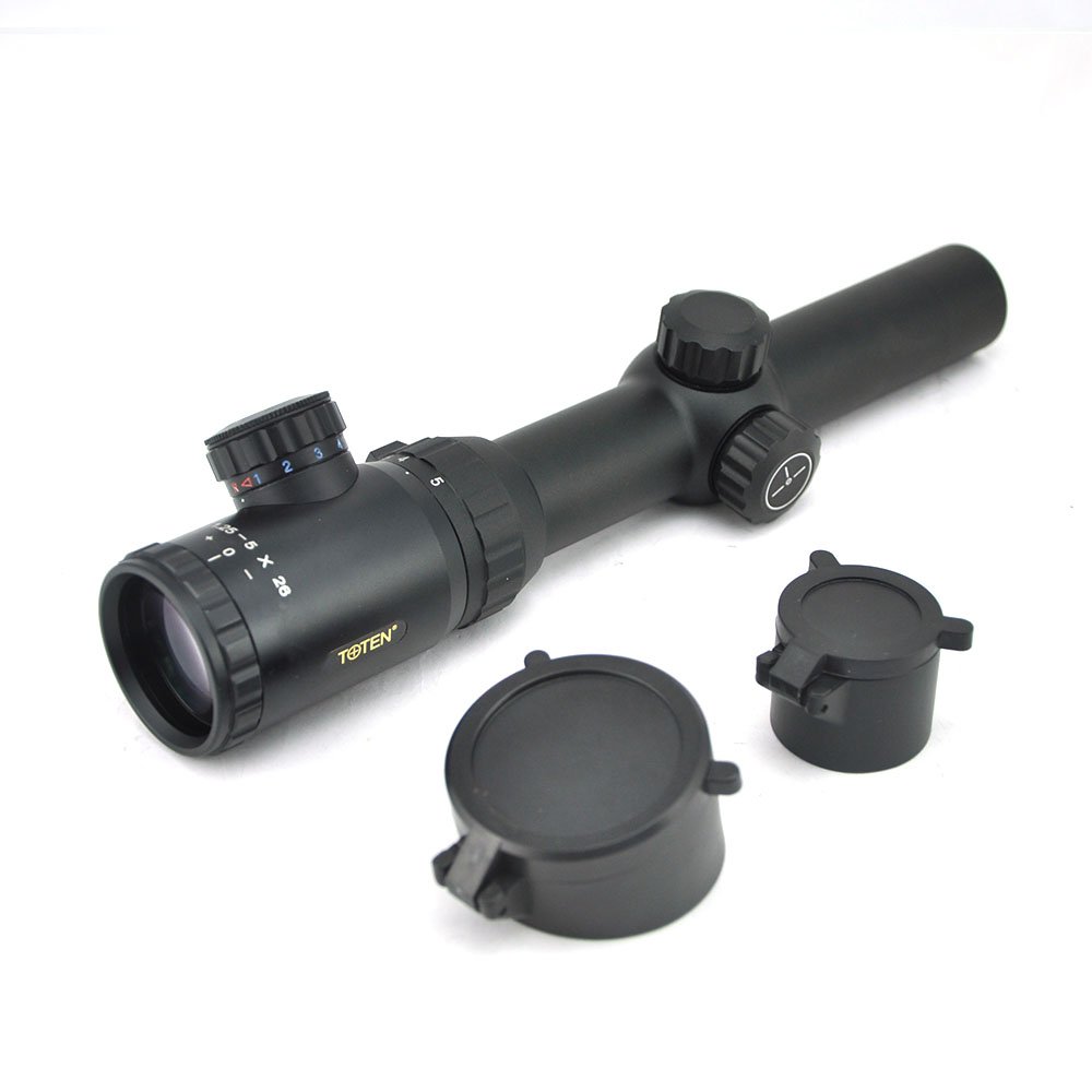 TOTEN Lunettes de Visée 1.25-5X26L + F26 Gun Scope Lunette de Chasse avec ombrelle pour la Chasse