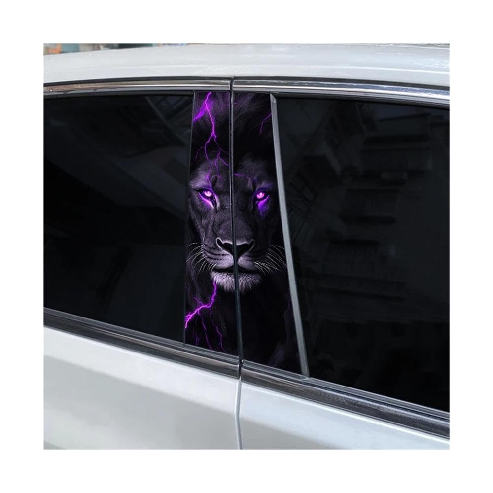 Bertdcx F 2Pcs Animal Lion Car B Pillar Waterproo Decal Diy Animal Door Pillar Decal Covering Scratched Sticker Auto Parts(F)