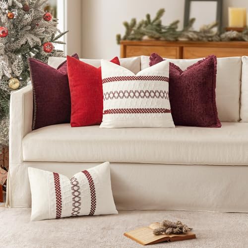 Image of MIULEE Set of 2 Christmas Burgundy Boho Decorative Pillow Covers 18x18 Inch