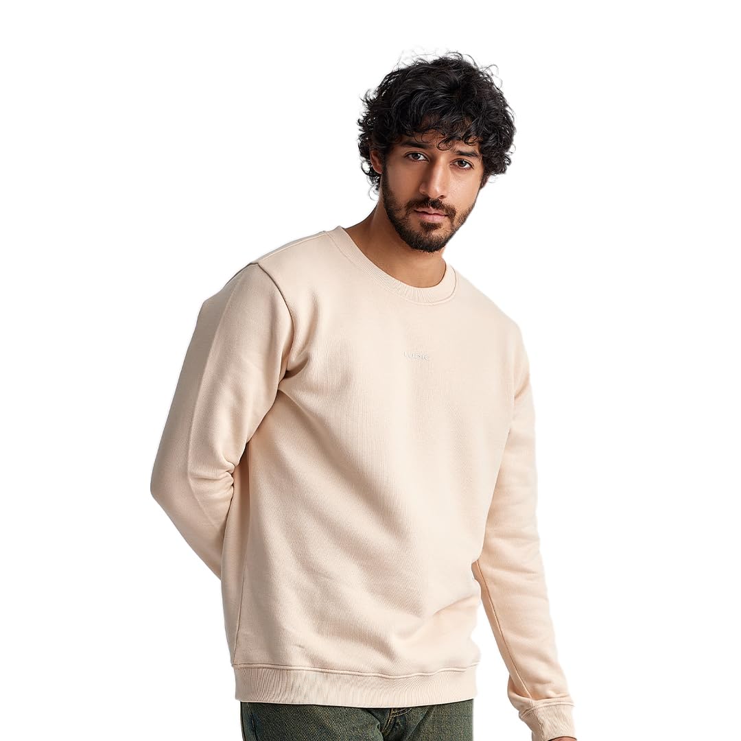 LUDIC WillMill Collection ‘Evoke S’ - 100% French Terry Cotton 320GSM Comfortable, Fleece Lined, Relaxed Fit Sweatshirt for Men - Winter Essential Beige