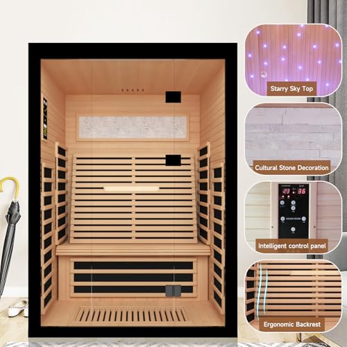 OUTEXER Sauna for 2 Person Far Infrared Saunas 2100W 120V Canadian Hemlock