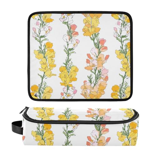 Bolsa de viaje blanca con flores amarillas para herramientas de cabello y tapete resistente al calor con cierre para planchas y accesorios de cuidado capilar miniatura 3