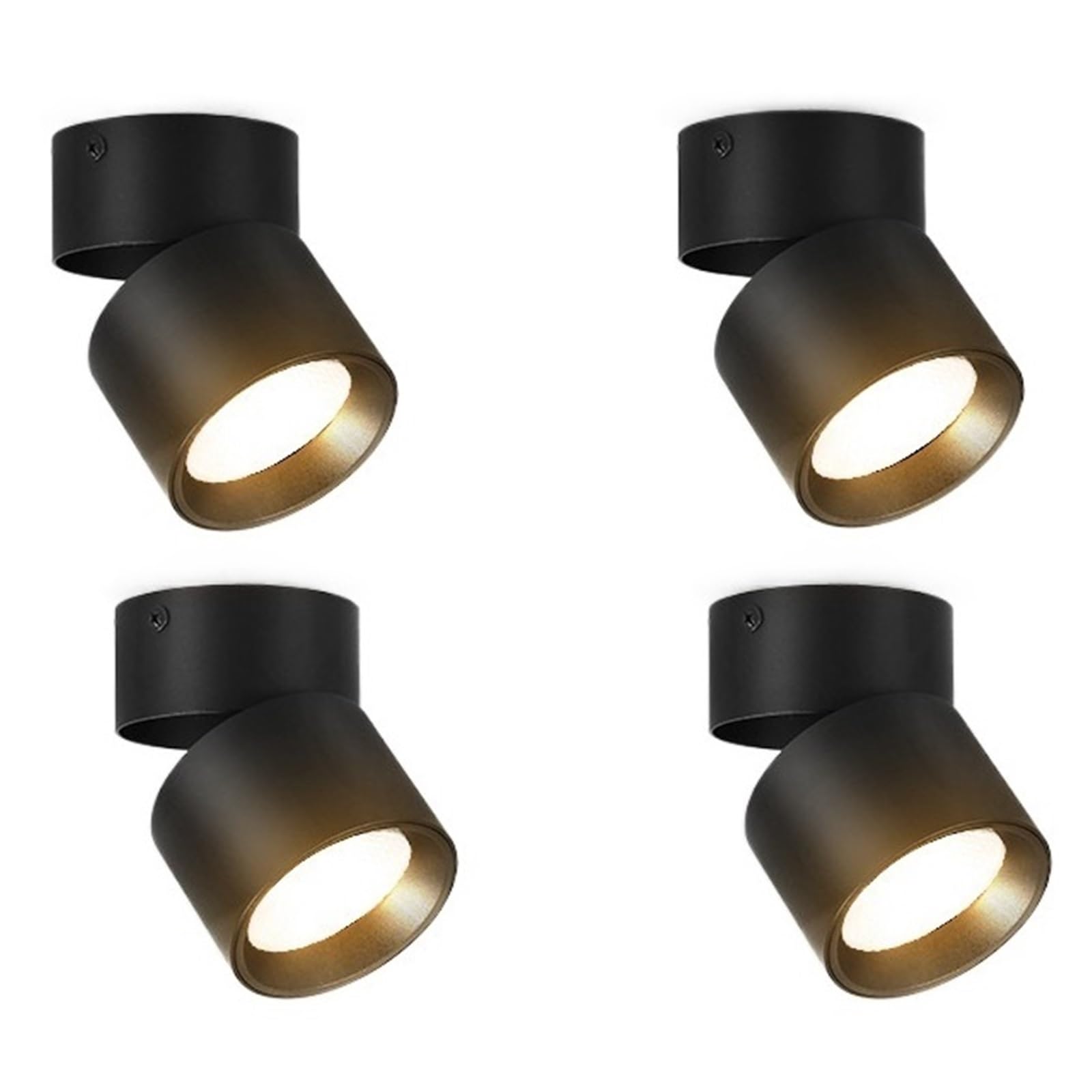 MZZYG Led Downlight Foldable Surface Mounted Spotlight 10/15w Spot Lamps Home Indoor Decorate Lighting Living Room Kitchen Porc Super Bright(4Pcs Black body,10W Warm Light)