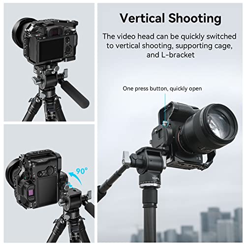 Image of SmallRig Video Head for Vertical /Horizontal Shooting, Tripod Pan Tilt Fluid Head with Telescopic Handle and Switchable QR Plate for Arca, Max Load 5kg / 11Ibs for Camcorder, Mirrorless, DSLR - 4104