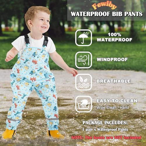 Image of Toddlers Waterproof Rain Bib Pants, Boys Girls Rain Pants Kids Cartoon Rain Trousers Lightweight Mud Pants Rainwear