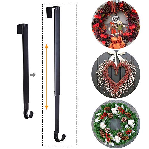 Sattiyrch Wreath Hanger,Adjustable Metal Over Door Hook from 15-25 Inch，Holds up to 20