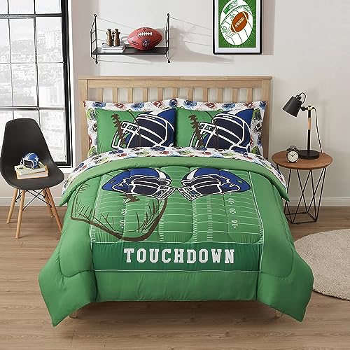 Image of Kids Bedding Set Bed in a Bag for Boys and Girls Toddlers Printed Sheet Set and Comforter, Full, Football