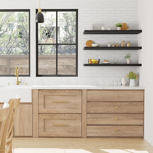 Image of QEEIG 12 inch Deep Floating Shelves for Wall - 12 x 36 inch Book Shelf Bathroom Bedroom Kitchen Living Room Hanging Bookshelf Farmhouse Set of 3, Black (026-90B3)