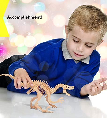 Puzzled 3D Puzzle Velociraptor Dinosaur Wood Craft Construction Kit Fun Unique & Educational Diy Wooden Dino Toy Assemble Model Unfinished Craft Hobby Puzzle 42Pc Pack #TOP5