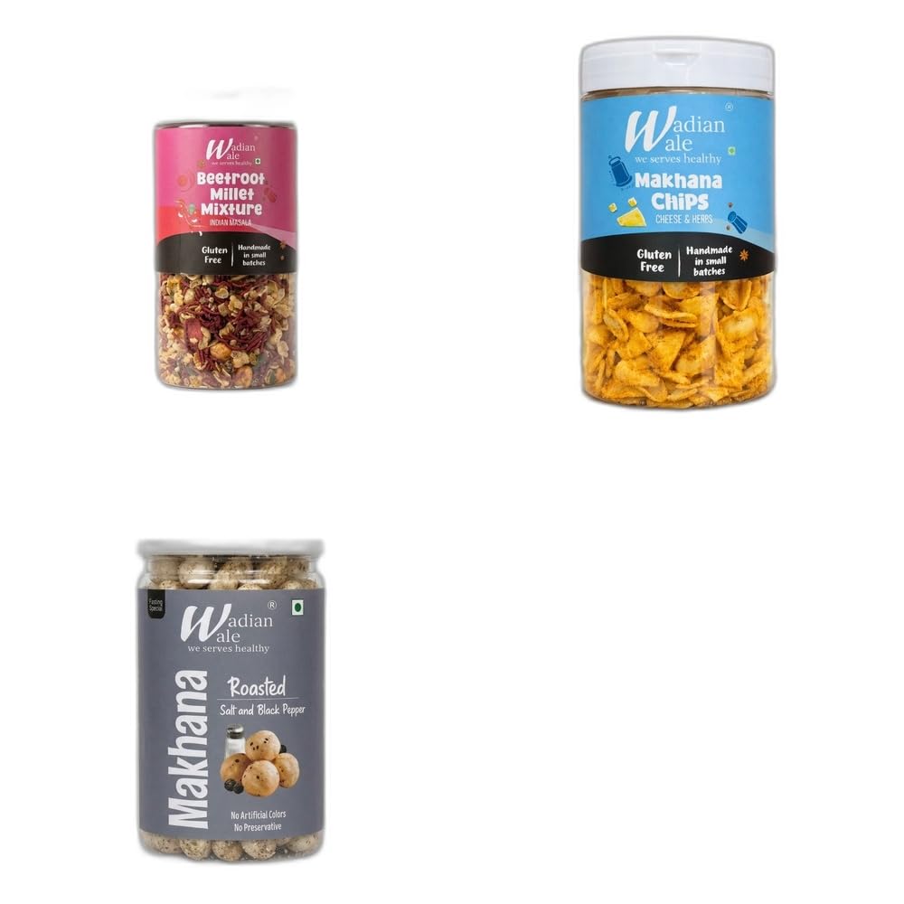 Wadianwale Healthy Diet Beetroot Healthy Mixture Gluten Free Chips & Makhana Cheese & Herbs Gluten Free Chips & Roasted Salt & Black Pepper Makhana (Pack of 3)-image-3