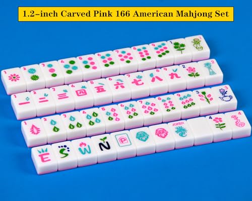 Pink Mahjong Tile Set con 4 soportes y empujadores miniatura 4