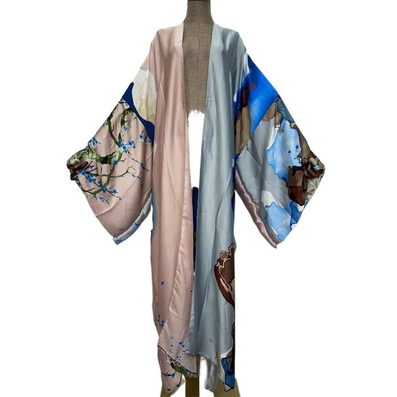 Bikini Cover Up Drucken Sie langärmlige Strickjacke-weibliche Bluse lose beiläufige Strand-Vertuschung-Kleid-Partei(Color:4)