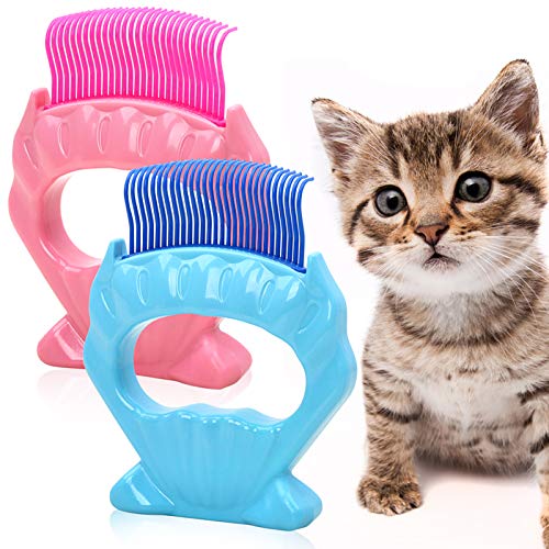 Lcybem Cat Combs - 2 Pcs Comb for Cats & Dogs, Pet Comb Shedding Trimming, Hair Removal Soft Brush Pet Grooming Massage Tools, Effective Deshedding Pet Hair Comb Remover for Home Grooming Kit