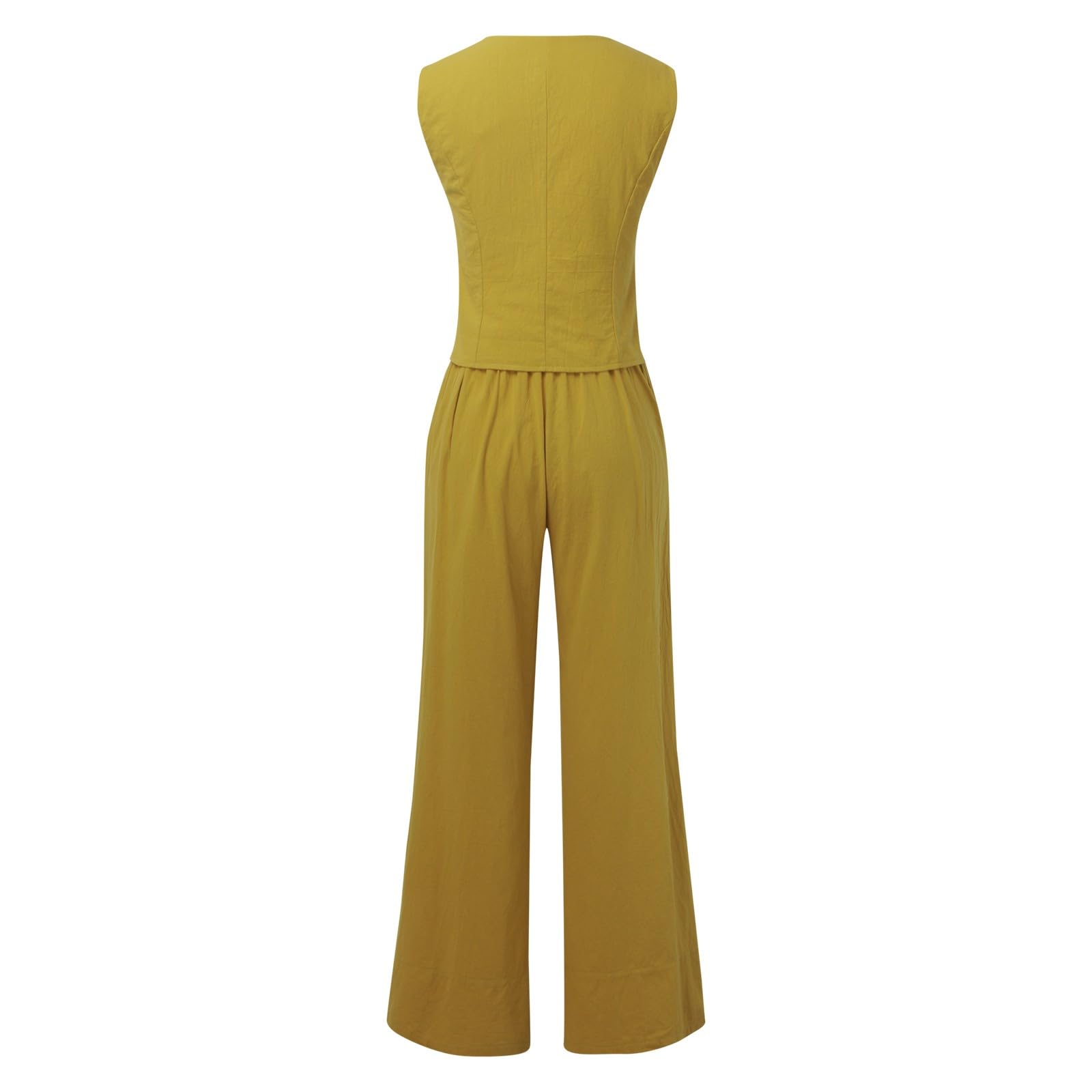 Generico Completo Casual da Donna in Cotone 2 Pezzi Camicia da Donna Senza Maniche con Bottoni Pantaloni Dritti a Gamba Larga con Tasche