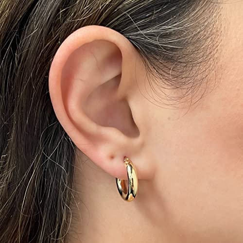 Image of Italian 14k Yellow Gold High Polished Round Hoop Earrings