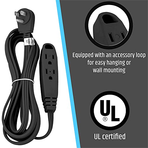 Aurum Cables 3 Outlet Extension Cord For Indoor, 3 Prong Extension Cord With 16Awg 125V 1625W, Ul Listed Triple Wire Grounded Multi Outlet Plug 6Ft Black 1 Pack #TOP5