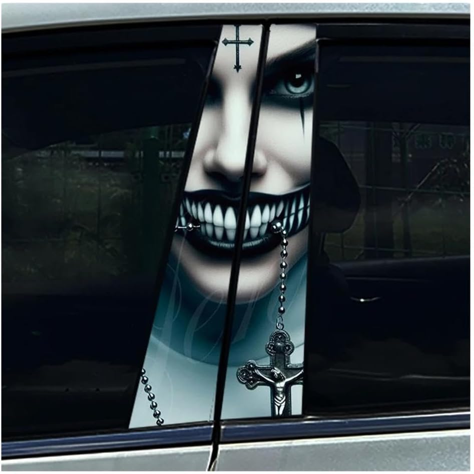 Gothic Nun Sister Car B-Pillar Stickers Car Center Column Decoration Cover Scratches Waterproof Decal Car Decoration(Type E)