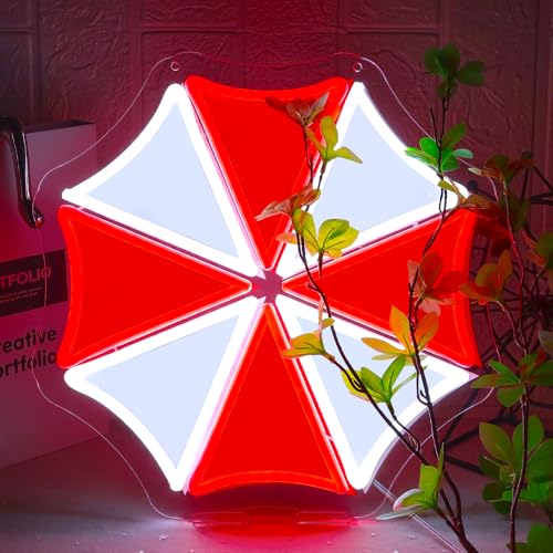 Image of Pugna Red White Umbrella Neon Signs for Wall Decor Neon Lights for Bedroom Led Signs Suitable for Dormitory Man Cave Christmas Gift