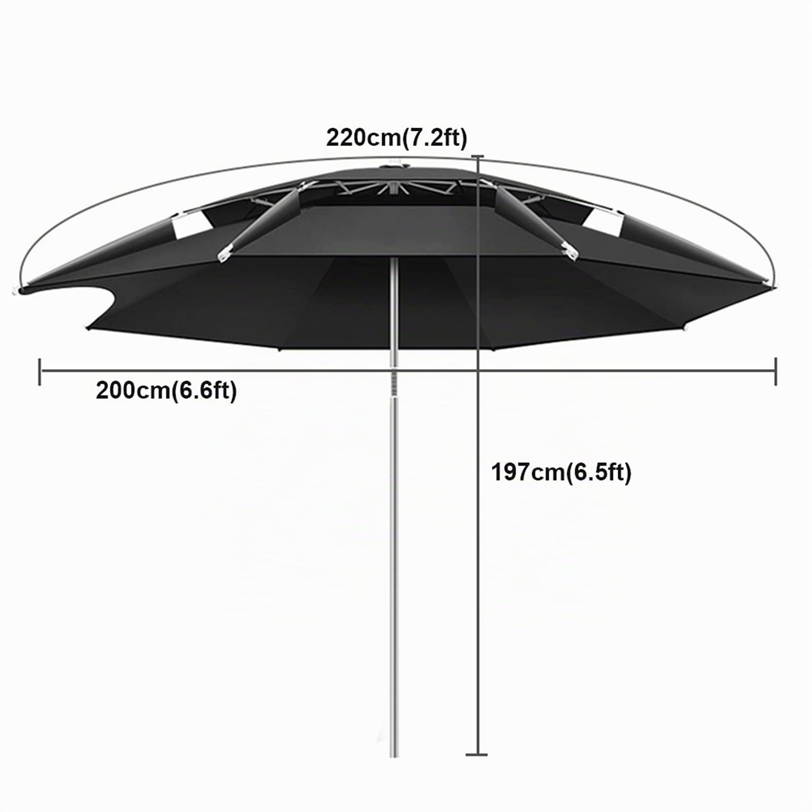 Parasol de Plage Anti Vent avec Fonction d'inclinaison Housse de Protection Parasol de Jardin Rond Protection Solaire pour marché Piscine Restaurant Pêche ø 2M/2.2M/2.4M/2.6M (Size : 2.2M/7.2ft)