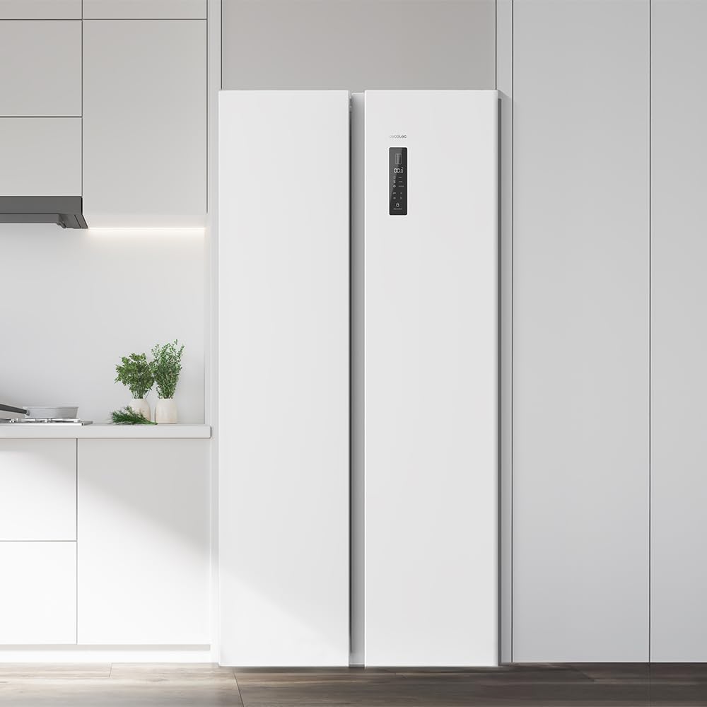 Cecotec Réfrigérateur Américain 2 Portes Bolero CoolMarket SBS 430 White E. Side by Side de 430 L, Hauteur 176 cm et 84 cm de Largeur, Système Multi Air Flow, Total No Frost, Moteur Inverter Plus