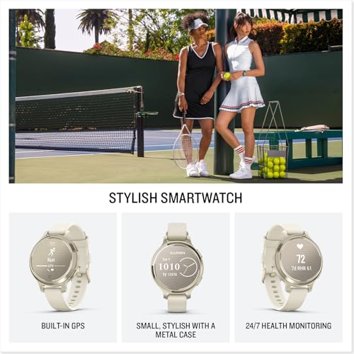 undefined Garmin Lily® 2 Active, Small and Stylish Smartwatch, Built-in GPS, Hidden Display, Patterned Lens, Up to 9 Days Battery Life, Lunar Gold with Bone Silicone Band の商品画像 1