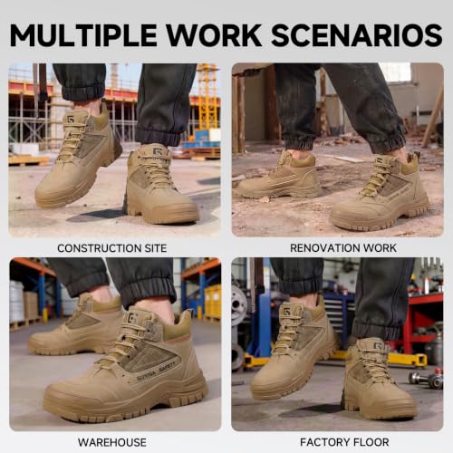 Image of Steel Toe Work Boots for Men - High Top Puncture Resistant Safety Boots - Industrial Boot for Worker - Comfortable Work Boot for Construction